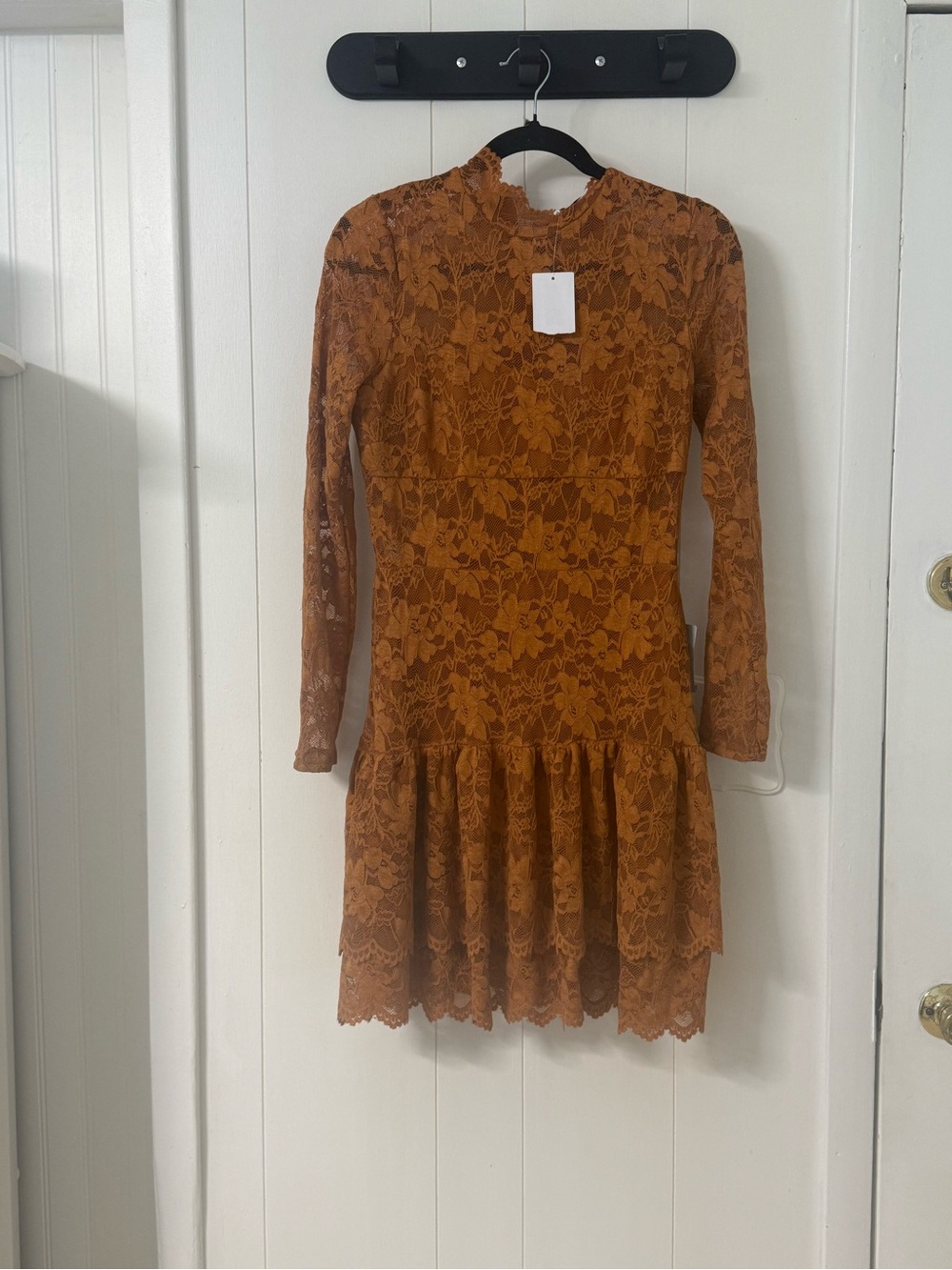 Nordstrom Rust Lace Ruffled Hem Mini Dress - Picture 2 of 8